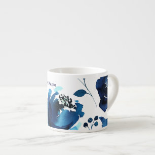 Blauwe Bloemige Waterverf Bloemen Elegante Maatwer Espresso Kop