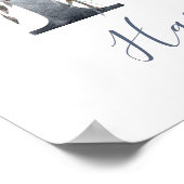 Blauwe Bloemige Waterverf Monogram H Naam Poster (Hoek)