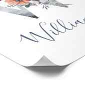 Blauwe Bloemige Waterverf Monogram W Achternaam Po Poster (Hoek)