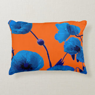 Blauwe bloemige waterverf Papaver Bloemen Zomer Zo Accent Kussen