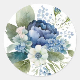 Blauwe Bloemige Waterverf Stickers, Envelopezegels Ronde Sticker