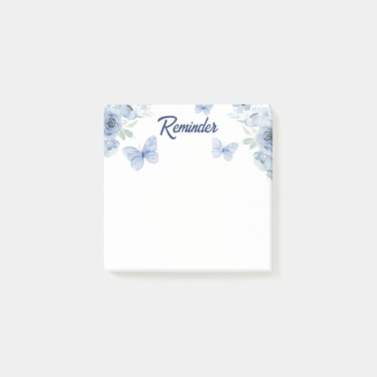 Blauwe Bloemige Waterverf Vlinder Herinnering Post-it® Notes (Voorkant)