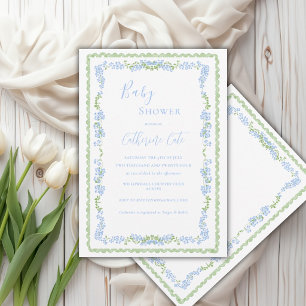 Blauwe Bloemige Whimsical Baby Shower  Kaart