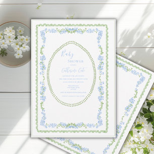 Blauwe Bloemige Whimsical Vintage Frame Baby Showe Kaart