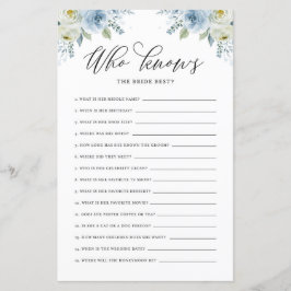Blauwe Bloemige Wie Kent de Bruid het Best Shower 