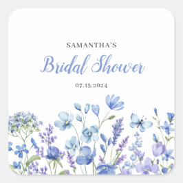 Blauwe Bloemige Wilde Bloem Bruiloft  Vierkante Sticker