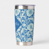 Blauwe Bloemige William Morris Elegante Monogram Geïsoleerde Drinkbeker (Links)