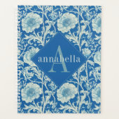 Blauwe Bloemige William Morris Elegante Monogram Planner (Voorkant)