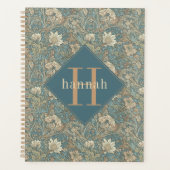 Blauwe Bloemige William Morris Elegante Monogram Planner (Voorkant)
