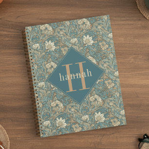 Blauwe Bloemige William Morris Elegante Monogram Planner