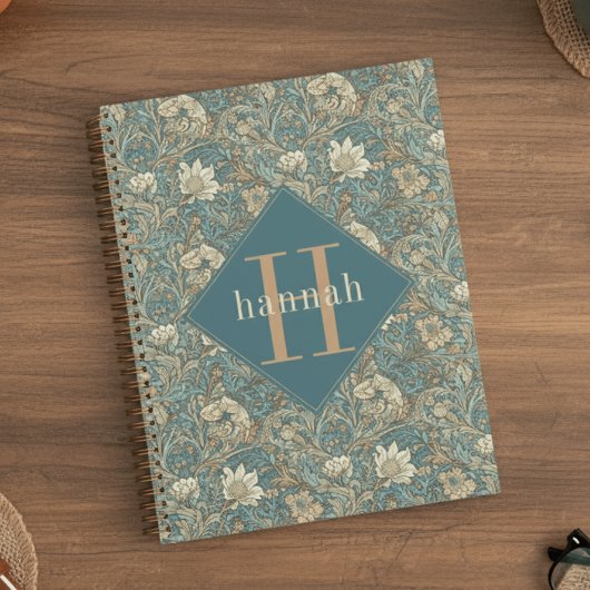Blauwe Bloemige William Morris Elegante Monogram Planner