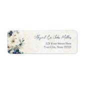 Blauwe Bloemige Winter Bruiloft Retouradres Labels (Voorkant)