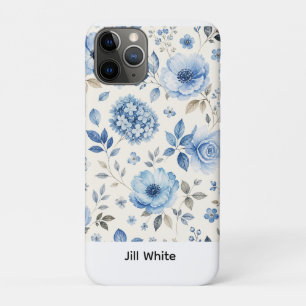 Blauwe Bloemige Witte Waterverf Case-Mate iPhone Case