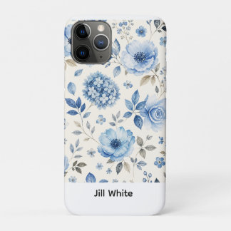 Blauwe Bloemige Witte Waterverf Case-Mate iPhone Case