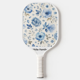 Blauwe Bloemige Witte Waterverf Pickleball Paddle