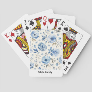 Blauwe Bloemige Witte Waterverf Pokerkaarten