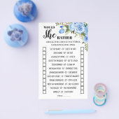 Blauwe bloemige 'Would She Rather' baby shower spe Flyer (Enkel)