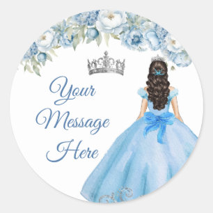 Blauwe Bloemige Zilveren Kroon Quinceañera Uw Beri Ronde Sticker