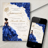 Blauwe bloemjurk Quinceañera Kaart