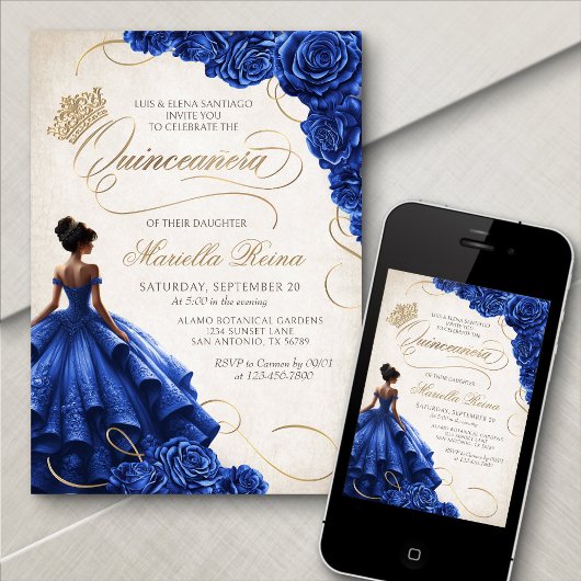 Blauwe bloemjurk Quinceañera Kaart