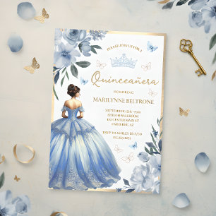 Blauwe bloemjurk Vlinder Quinceañera Kaart
