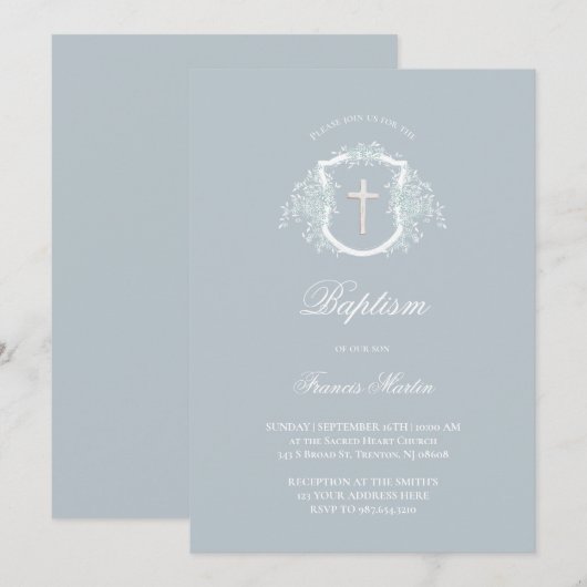 blauwe bloemkam | uitnodiging tot doop (Voorkant / Achterkant)