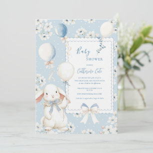 Blauwe bloemkonijn met ballonnen Elegante baby Kaart