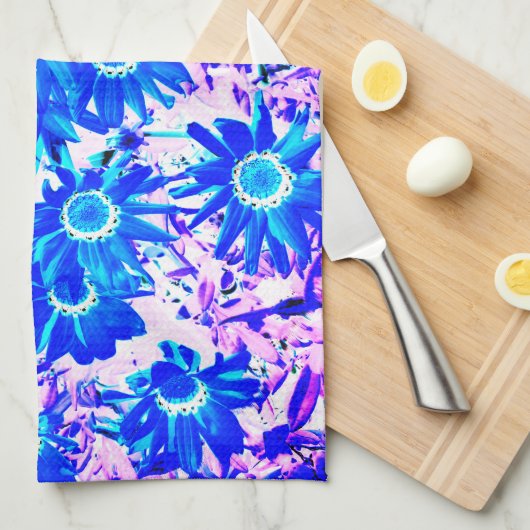 Blauwe bloemkracht kunst theedoek (Quarter Fold)