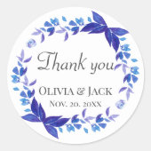 Blauwe bloemkrans dank u bruiloft gunst Sticker (Voorkant)