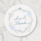 Blauwe bloemkrans rond bedankjes labels (Voorkant)