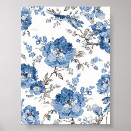 Blauwe Bloemkunst | Bloemposter Poster (Voorkant)