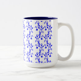 Blauwe bloemlijnen tweekleurige koffiemok