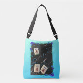 Blauwe bloemmahjong met zijdehandtas crossbody tas (Voorkant)