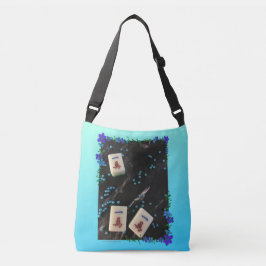 Blauwe bloemmahjong met zijdehandtas crossbody tas
