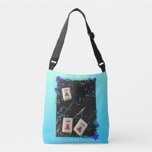 Blauwe bloemmahjong met zijdehandtas crossbody tas