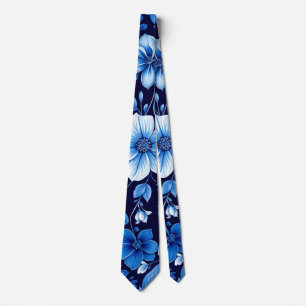 blauwe bloemmotief das