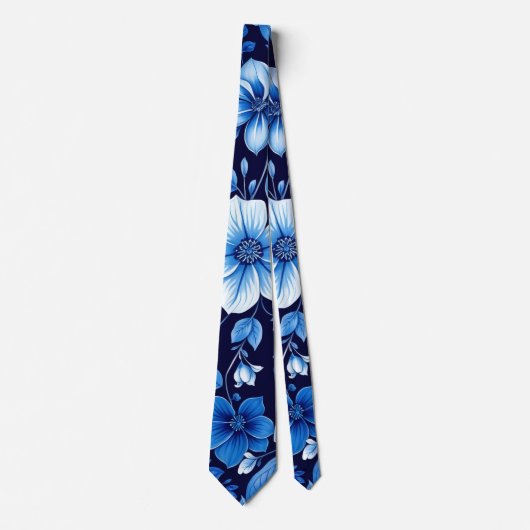 blauwe bloemmotief das (Voorkant)