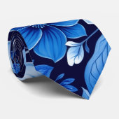 blauwe bloemmotief das (Opgerold)