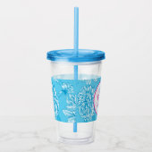 Blauwe bloemmotief en monogram acryl drinkbeker (Rechts)
