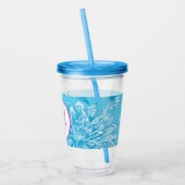 Blauwe bloemmotief en monogram acryl drinkbeker (Links)