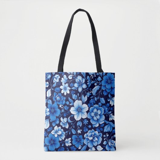 blauwe bloemmotief tas (Voorkant)