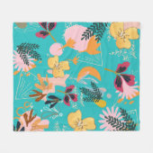 Blauwe bloempatronen fleece deken (Voorkant (Horizontaal))