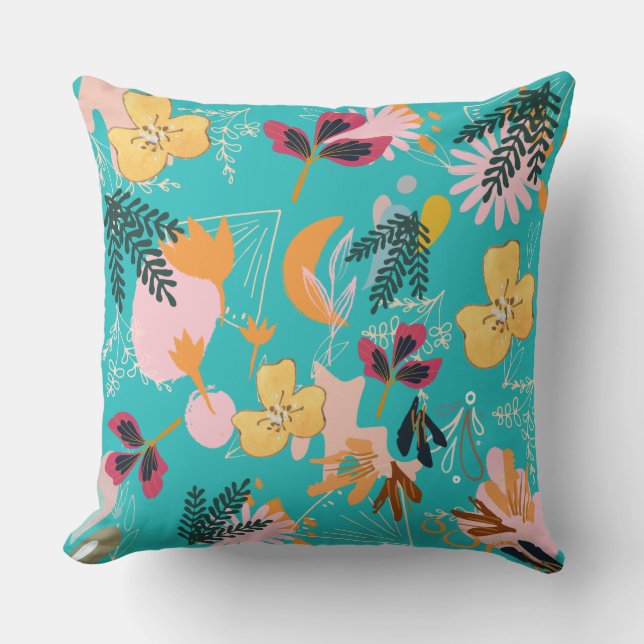 Blauwe bloempatronen geschenk voor haar kussen (Voorkant)