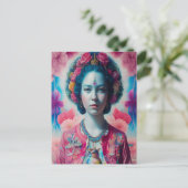 Blauwe bloemprinses met roze jasje briefkaart (Staand voorkant)