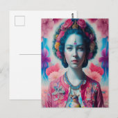 Blauwe bloemprinses met roze jasje briefkaart (Voorkant / Achterkant)