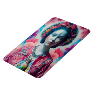Blauwe bloemprinses met roze jasje magneet
