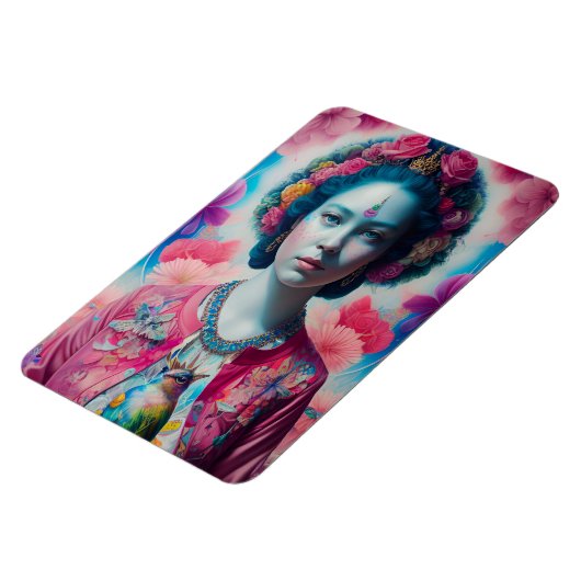 Blauwe bloemprinses met roze jasje magneet (Linkerzijde)