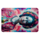 Blauwe bloemprinses met roze jasje magneet (Horizontaal)