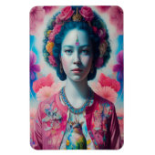 Blauwe bloemprinses met roze jasje magneet (Verticaal)