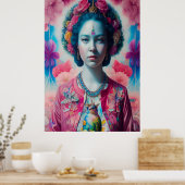 Blauwe bloemprinses met roze jasje poster (Keuken)